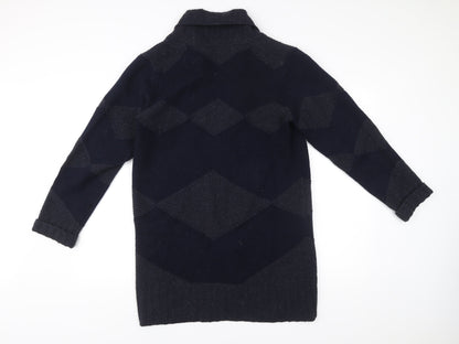 Gant Men’s Blue Wool Blend Cardigan L Collared Geometric Knit