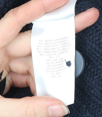 Gant Men’s Blue Wool Blend Cardigan L Collared Geometric Knit