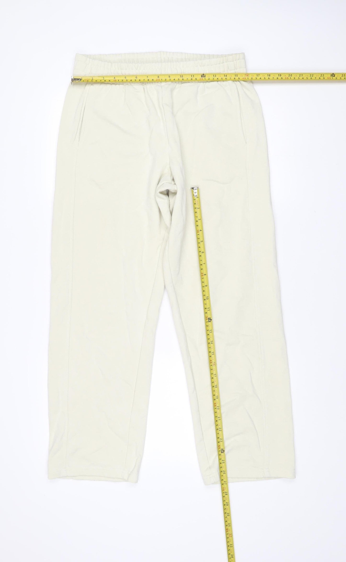 MNG Women Ivory Sweatpants L Cotton Blend Elastic Waist