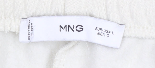 MNG Women Ivory Sweatpants L Cotton Blend Elastic Waist