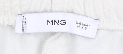 MNG Women Ivory Sweatpants L Cotton Blend Elastic Waist