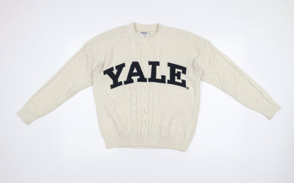 Yale University Men’s Ivory Cable Knit Jumper Size S Logo Pullover