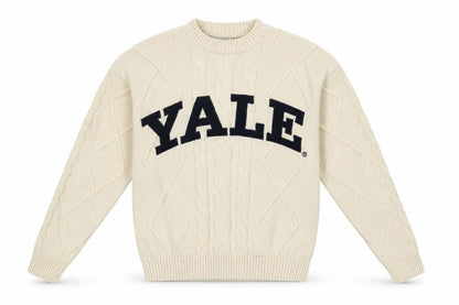 Yale University Men’s Ivory Cable Knit Jumper Size S Logo Pullover