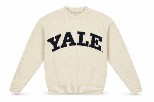 Yale University Men’s Ivory Cable Knit Jumper Size S Logo Pullover