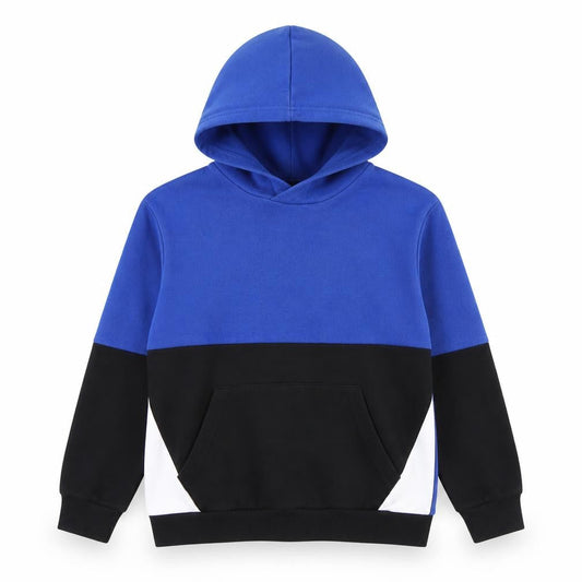 H&M Boys Blue Black Colourblock Pullover Hoodie 9-10Y Cotton Blend