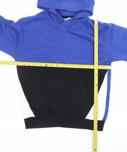 H&M Boys Blue Black Colourblock Pullover Hoodie 9-10Y Cotton Blend