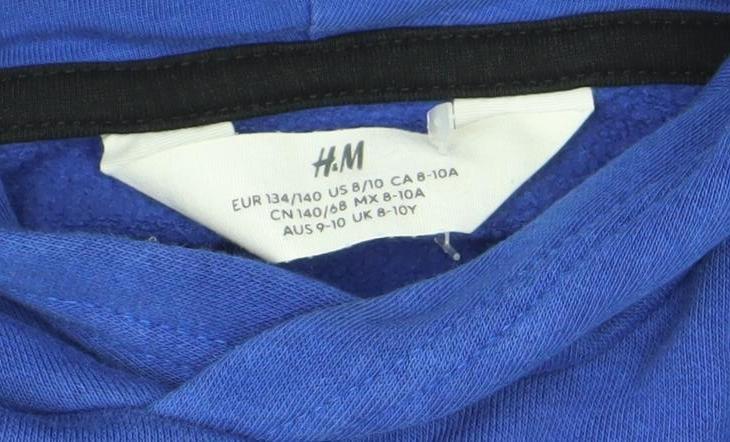 H&M Boys Blue Black Colourblock Pullover Hoodie 9-10Y Cotton Blend