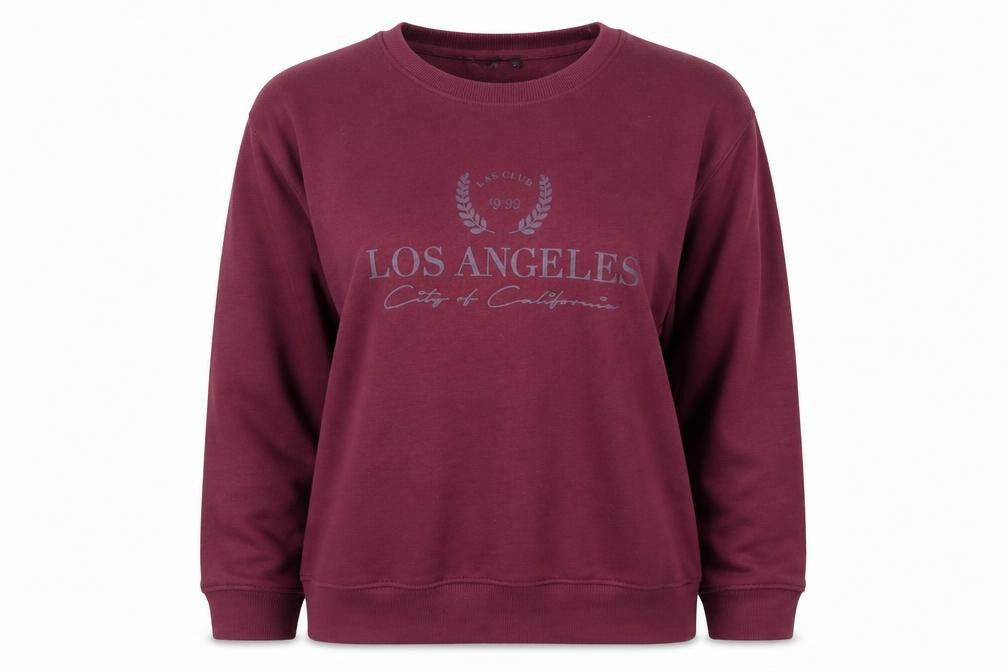 Lasula Womens Red Pullover Sweatshirt Size 12 Logo Print Crew Neck