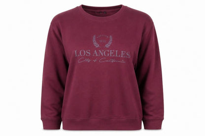 Lasula Womens Red Pullover Sweatshirt Size 12 Logo Print Crew Neck