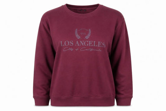Lasula Womens Red Pullover Sweatshirt Size 12 Logo Print Crew Neck