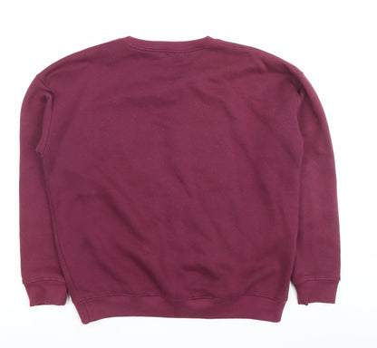 Lasula Womens Red Pullover Sweatshirt Size 12 Logo Print Crew Neck