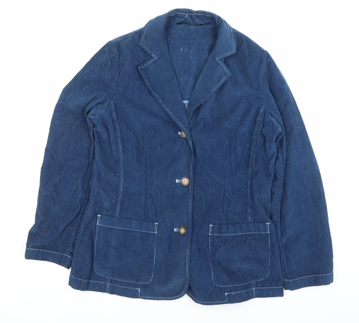 Jaeger Womens Blue Size 14 Corduroy Blazer Jacket Notch Lapel