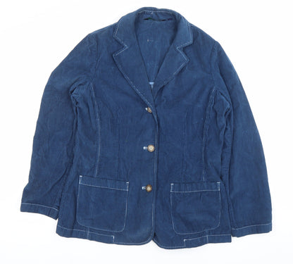 Jaeger Womens Blue Size 14 Corduroy Blazer Jacket Notch Lapel