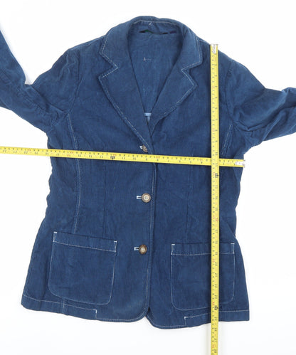 Jaeger Womens Blue Size 14 Corduroy Blazer Jacket Notch Lapel