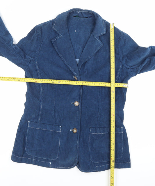 Jaeger Womens Blue Size 14 Corduroy Blazer Jacket Notch Lapel
