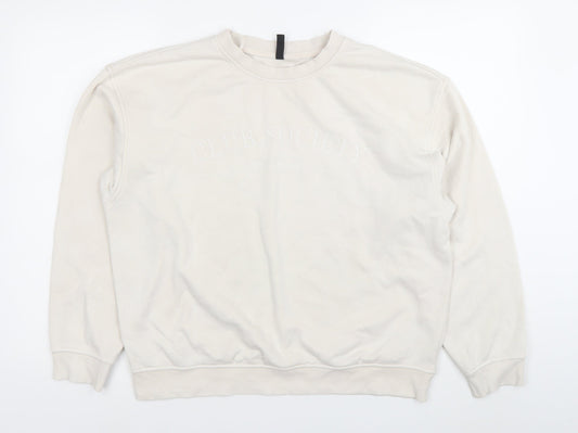 H&M Women’s Ivory Sweatshirt Size 12 Crew Neck Pullover Logo