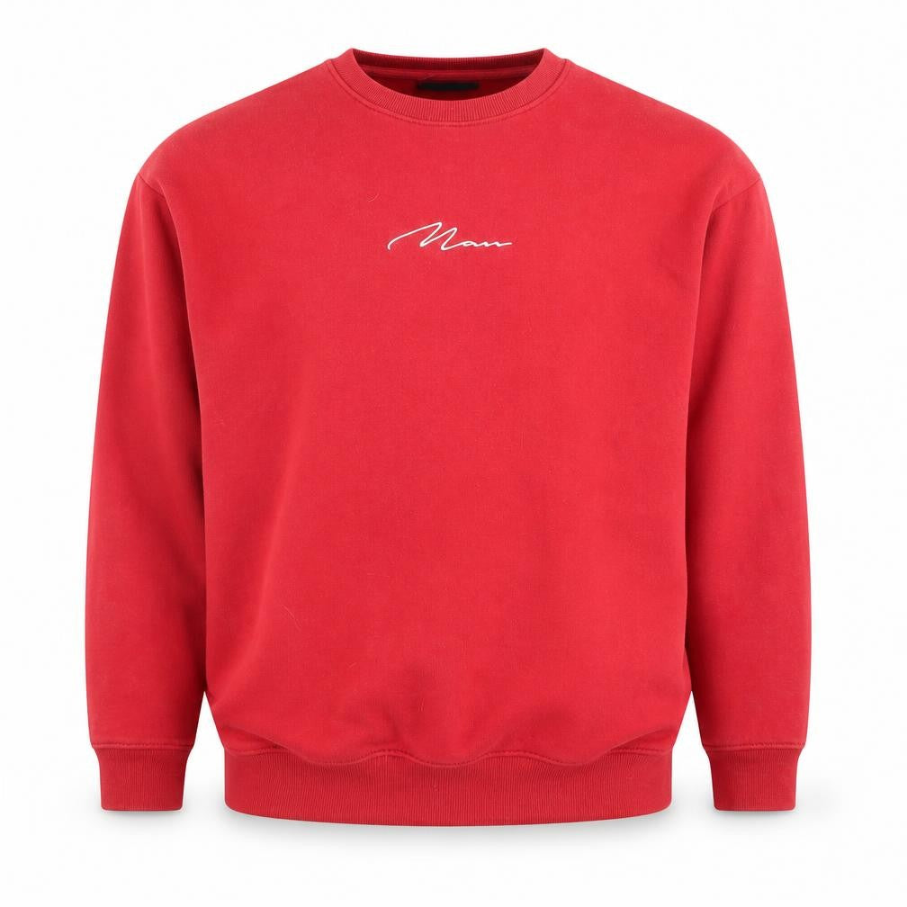 boohooMAN Men's Red Logo Pullover Sweatshirt Size S Crew Neck