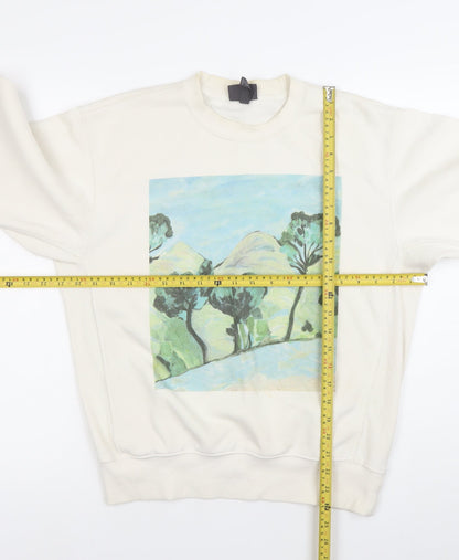 H&M Women Ivory XS Oversized Fit Pullover Sweatshirt with Art Print