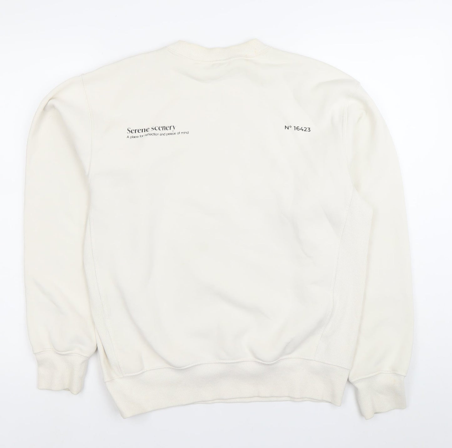 H&M Women Ivory XS Oversized Fit Pullover Sweatshirt with Art Print