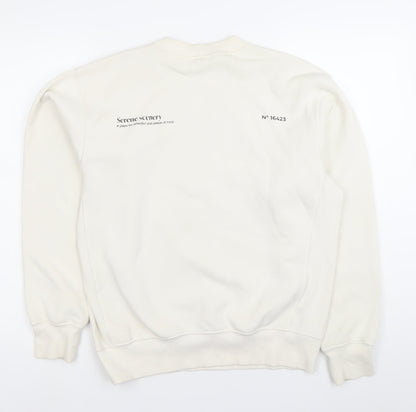 H&M Women Ivory XS Oversized Fit Pullover Sweatshirt with Art Print
