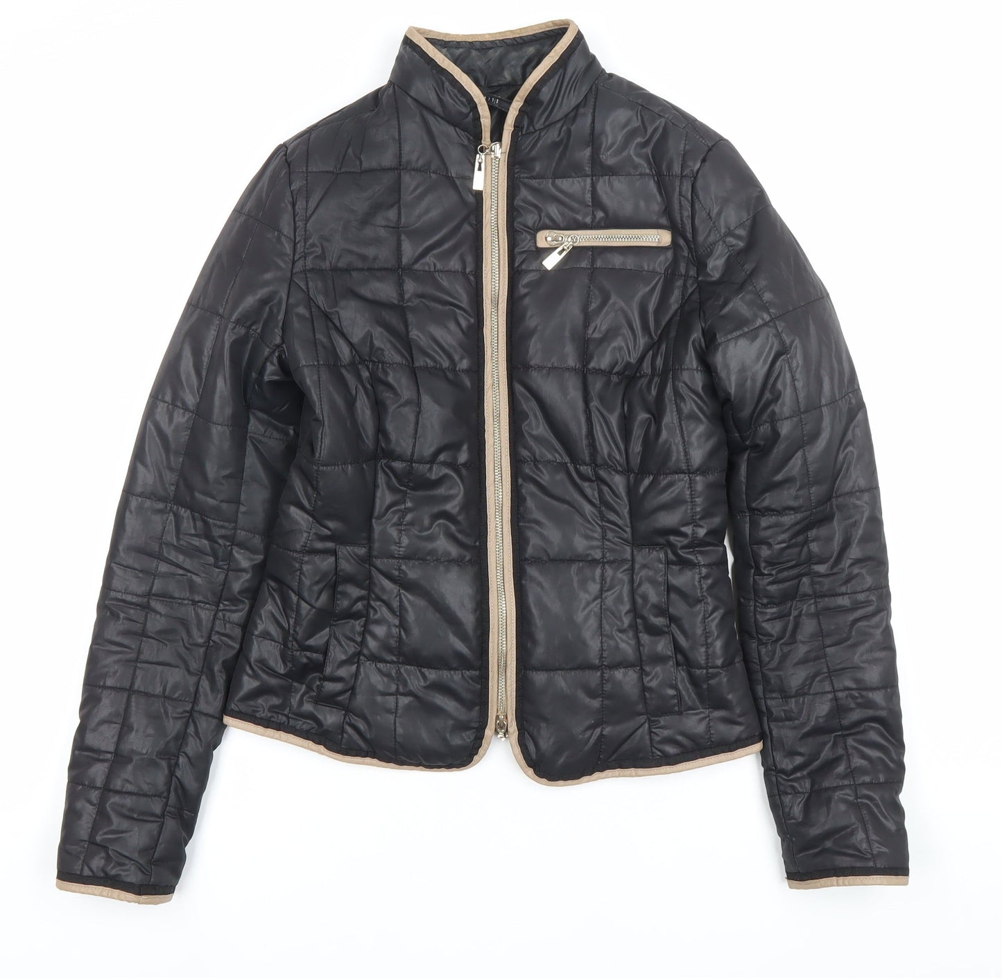 Mohito Womens Black Quilted Polyester Jacket Size 6 Full Zip