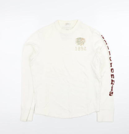 Abercrombie Boys White Pullover Sweatshirt M Crew Neck Long Sleeve Logo