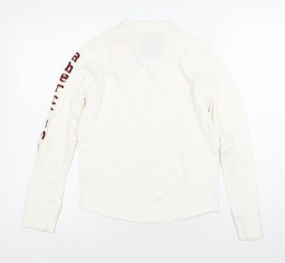 Abercrombie Boys White Pullover Sweatshirt M Crew Neck Long Sleeve Logo