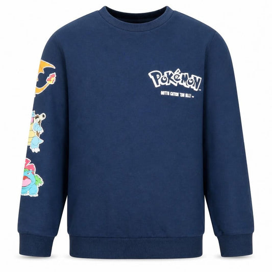 Pokémon Boys Blue Pullover Sweatshirt 9-10 Years Graphic Print Crew Neck