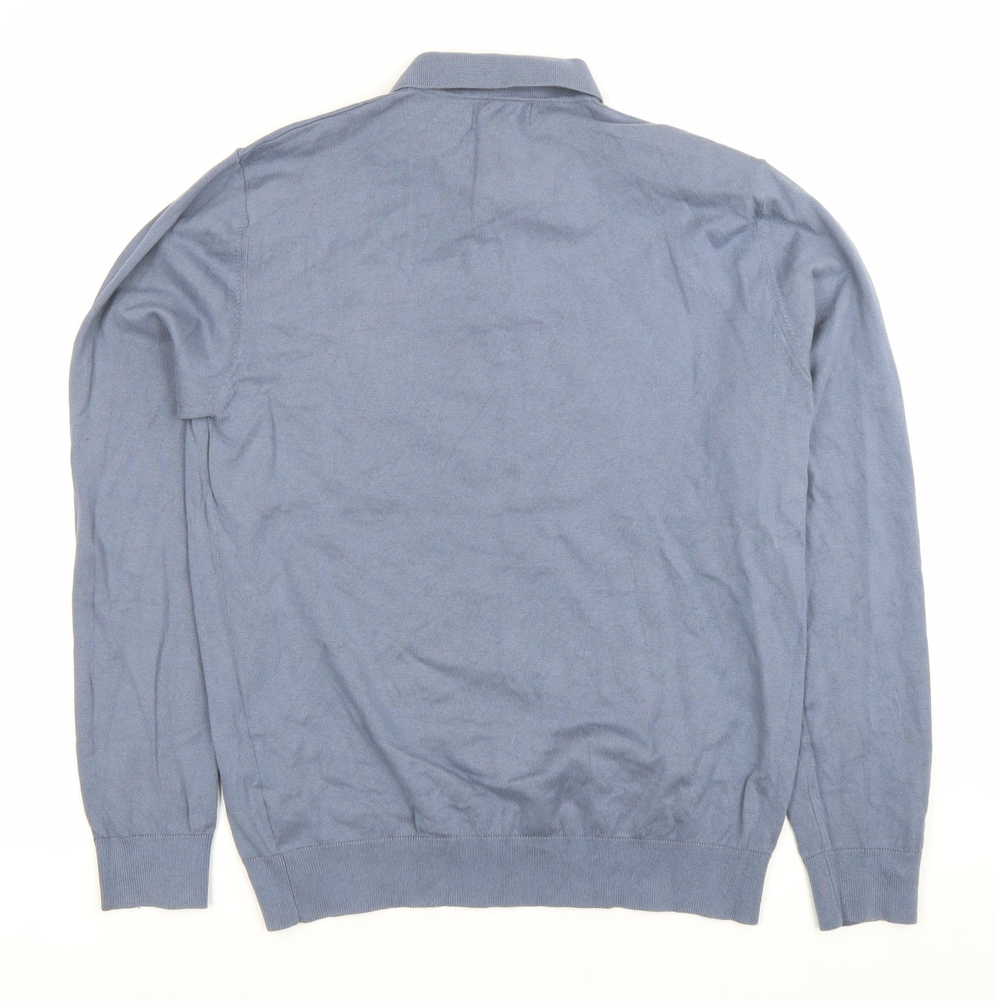 Next Men's Blue Cotton Long Sleeve Polo Shirt Size M