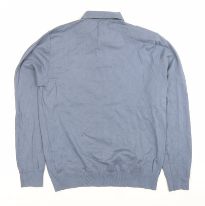 Next Men's Blue Cotton Long Sleeve Polo Shirt Size M