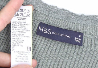 Womens UK Size 10 Marks and Spencer Green Basic T-Shirt