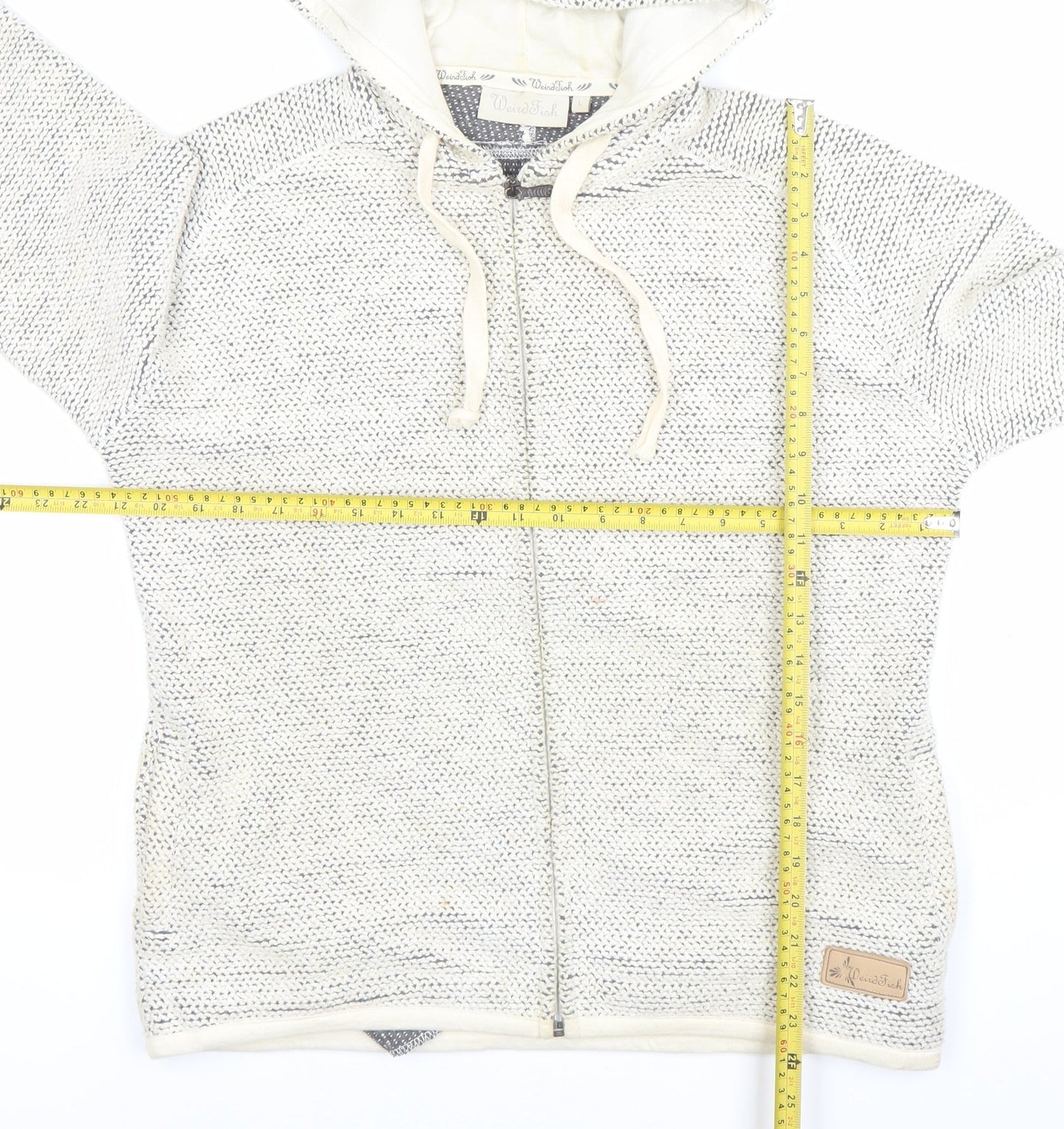 Dead Fish Men’s Grey Knit Full Zip Hoodie Size L Hooded Sweatshirt