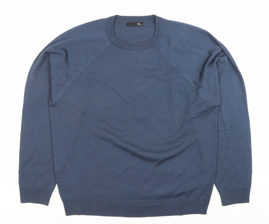 BHS Mens Blue Acrylic Crew Neck Pullover Jumper Size L