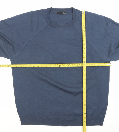 BHS Mens Blue Acrylic Crew Neck Pullover Jumper Size L