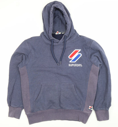 Superdry Mens Blue Pullover Hoodie M Logo Graphic Hooded Sweatshirt