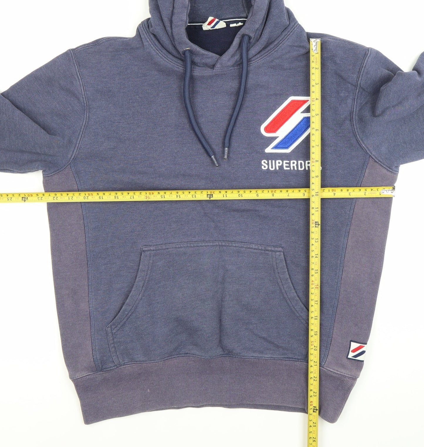 Superdry Mens Blue Pullover Hoodie M Logo Graphic Hooded Sweatshirt