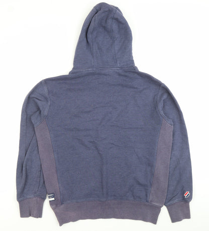 Superdry Mens Blue Pullover Hoodie M Logo Graphic Hooded Sweatshirt