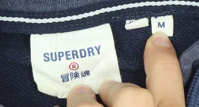 Superdry Mens Blue Pullover Hoodie M Logo Graphic Hooded Sweatshirt