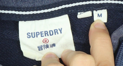 Superdry Mens Blue Pullover Hoodie M Logo Graphic Hooded Sweatshirt