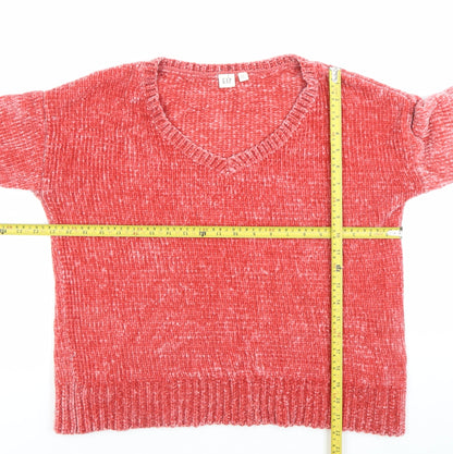 GAP Womens Red Petite Small V-Neck Pullover Jumper Polyester Knit