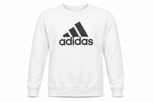 Front view of Adidas men’s white 7xl pullover sweatshirt crew neck logo golf