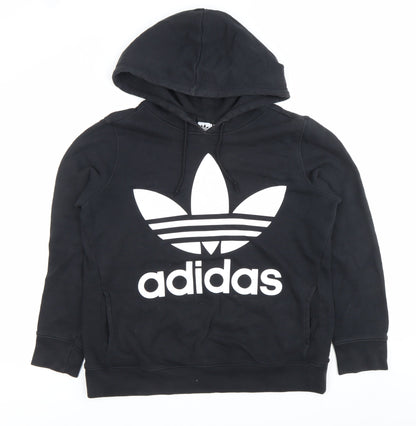 Adidas Womens Black Hoodie UK 14 Pullover Cotton Hooded Sweatshirt