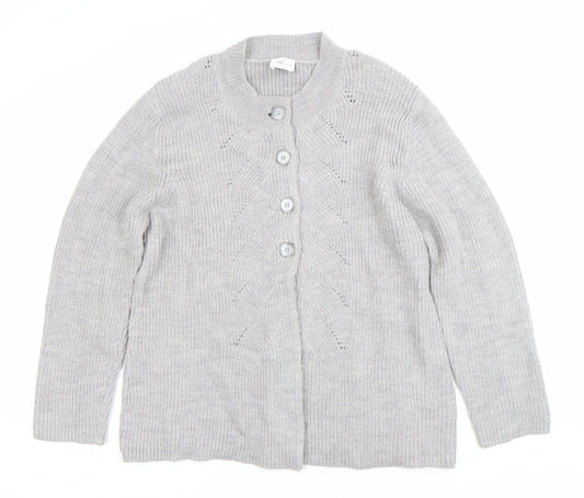 Eastex Womens Grey Knit Cardigan UK 16 Wool Blend Casual Workwear