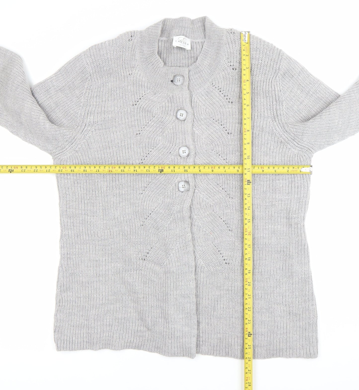 Eastex Womens Grey Knit Cardigan UK 16 Wool Blend Casual Workwear