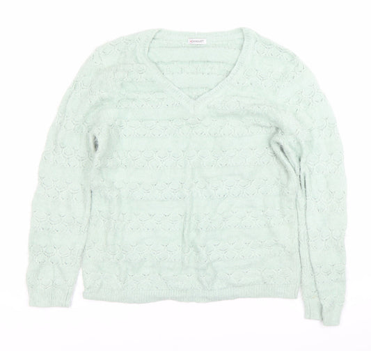 Damart Womens Green V-Neck Knit Pullover Jumper Size M