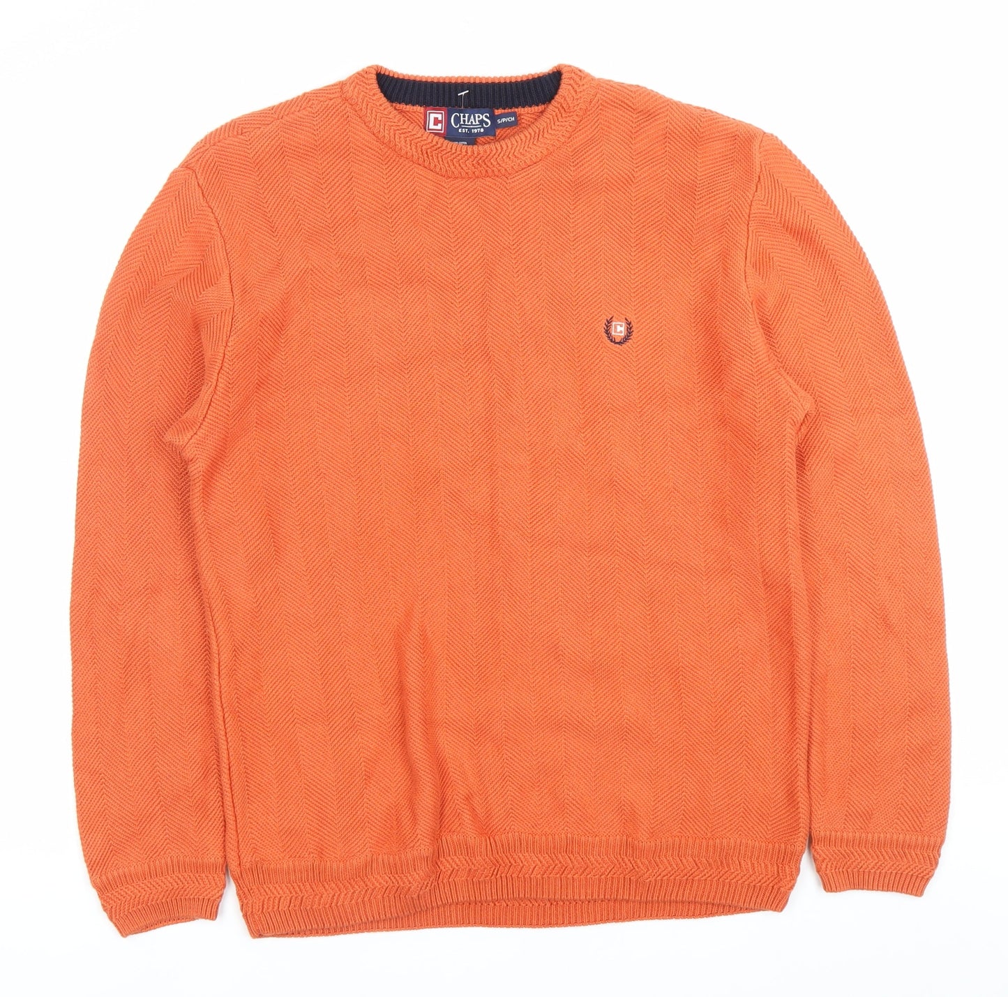 Chaps Men's Orange Knit Cotton Pullover Jumper Size S Crew Neck