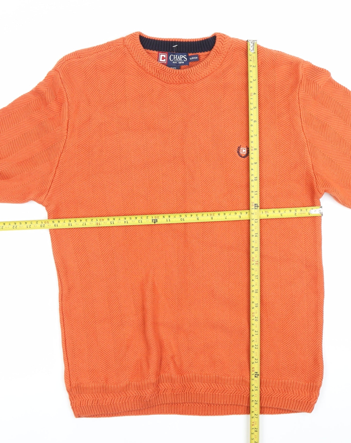 Chaps Men's Orange Knit Cotton Pullover Jumper Size S Crew Neck