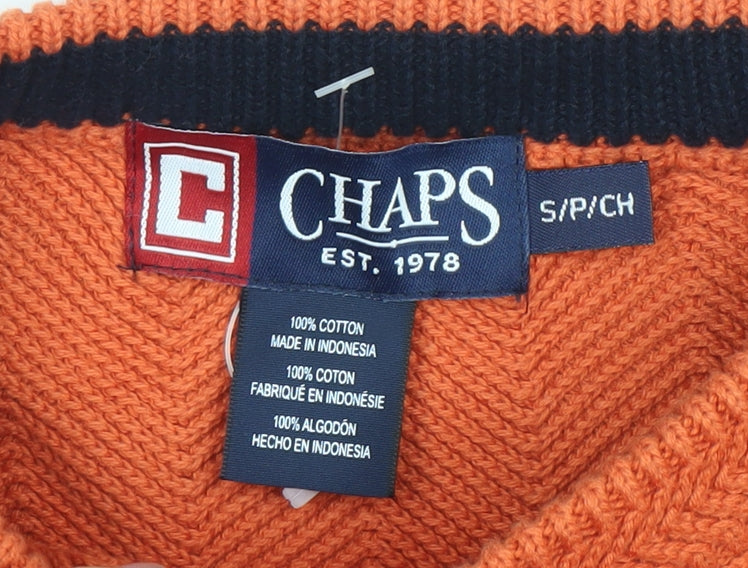 Chaps Men's Orange Knit Cotton Pullover Jumper Size S Crew Neck