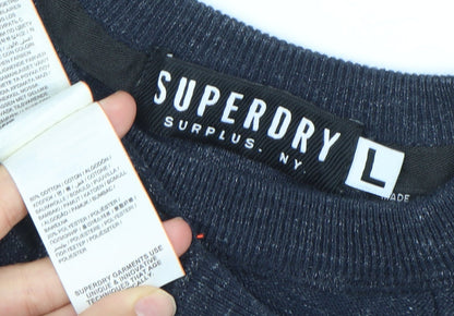 Superdry Men’s Blue Knit Crew Neck Pullover Sweatshirt Size L