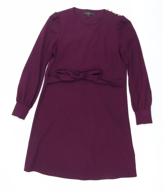 Next Women Purple Shift Dress Size 8 Long Sleeve Bow Detail